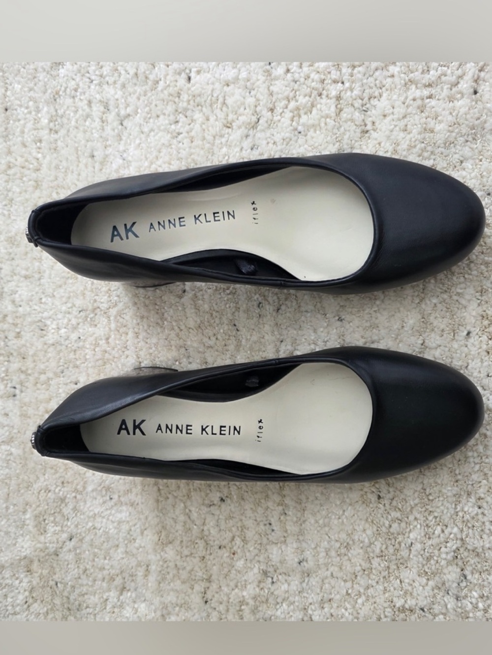 Anne Klein Black Leather Slip-On Ballet Flats